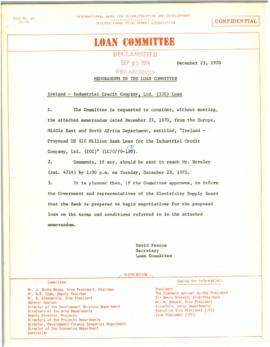 Loan Committee Meeting - Minutes and Memos - 1970 - (November - December)