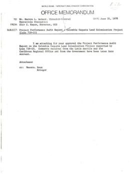 Caqueta Land Colonization Project - Colombia - Loan 0739 - P006725 - Project Performance Audit Re...