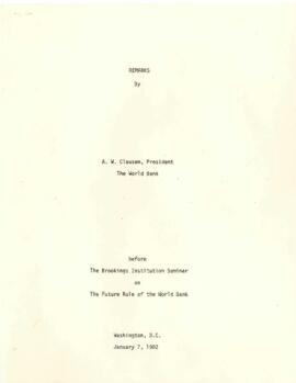 Brookings Institution Seminar on the Future Role of the World Bank,Washington, January 7, 1982