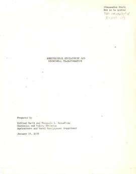 Agricultural Development - Structural Transformation, Report Prepared by Wilfred David and Pasqua...
