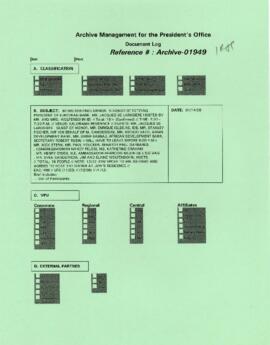 President Wolfensohn - Briefing Book for President's Meetings and Events - Social Event - Multila...