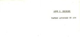 Papers Authored by Anne O. Krueger - Volume 1