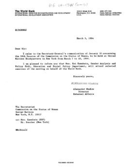 Bank - United Nations - United Nations Liaison Agencies - Commission on the Status of Women [CSW]...
