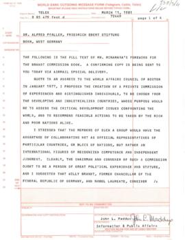 Senior Management Correspondence - John Maddox / Robert McNamara - Brandt Commission