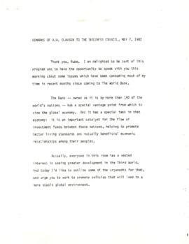The Business Council, Hot Springs, VA. May 7, 1982