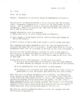 Integration of Indigenous People in Transmigrant Communities - Correspondence