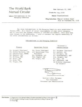 Managing Committee Official Files: Index of documents / Topics discussed  - List of documents 01