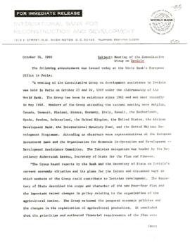 Economic Committee Papers - Tunisia - IBRD - Meeting of the Consultative Group on Tunisia