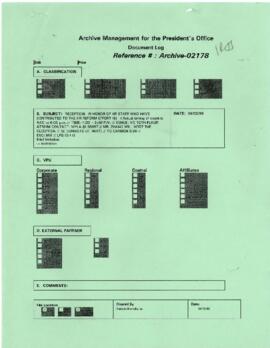 President Wolfensohn - Briefing Book for President's Meetings and Events - Reception - In Honor o...