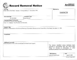 Future Role of the Bank - Seminar - Correspondence 3 - November 1984