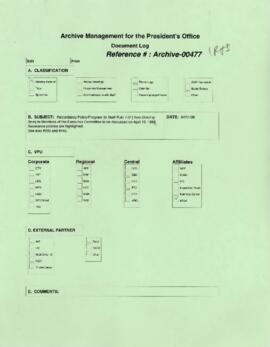 President Wolfensohn - Briefing Book for President's Meetings and Events - Redundancy Policy and ...