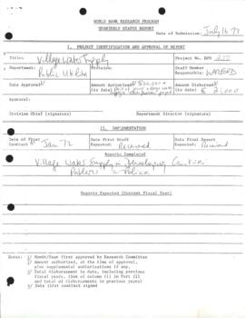 RPO Number 670-37 - Village Water Supply - Status Reports