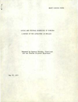 Draft Working Paper - Social and Cultural Dimensions of Tourism - A Review of the Literature in E...