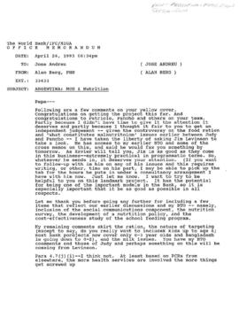 Population, Health and Nutrition [PHN] - Argentina - Nutrition - General - 1993 Correspondence - ...