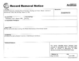 President Wolfensohn - Briefing Book for President's Meetings and Events - Dinner - Institute of ...