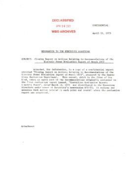 Power - Closing Report on Actions Relating to Recommendations of the Electric Power Evaluation Re...