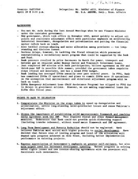 Pakistan - President Barber Conable Country Files - Correspondence