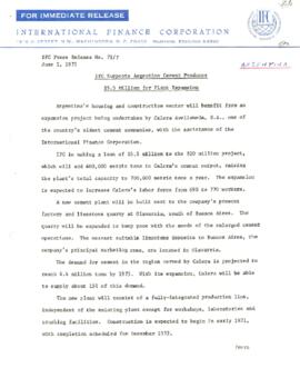 Economic Committee Papers - Argentina - IFC Press Release Number 71/7 - IFC Supports Argentine Ce...