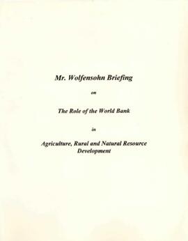 President Wolfensohn - Briefing Book for President's Meetings and Events - Committee on Agricultu...