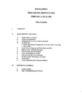 President Lewis T. Preston Travel (Gisu Mohadjer): Zimbabwe, South Africa February 1992 - Briefs,...