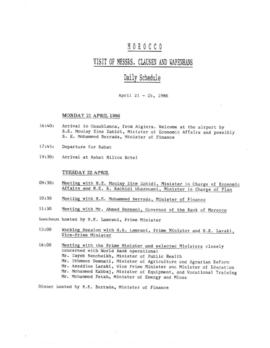 President A. W. Clausen Itinerary / Briefing files: Morocco, April 1986  - Correspondence 02